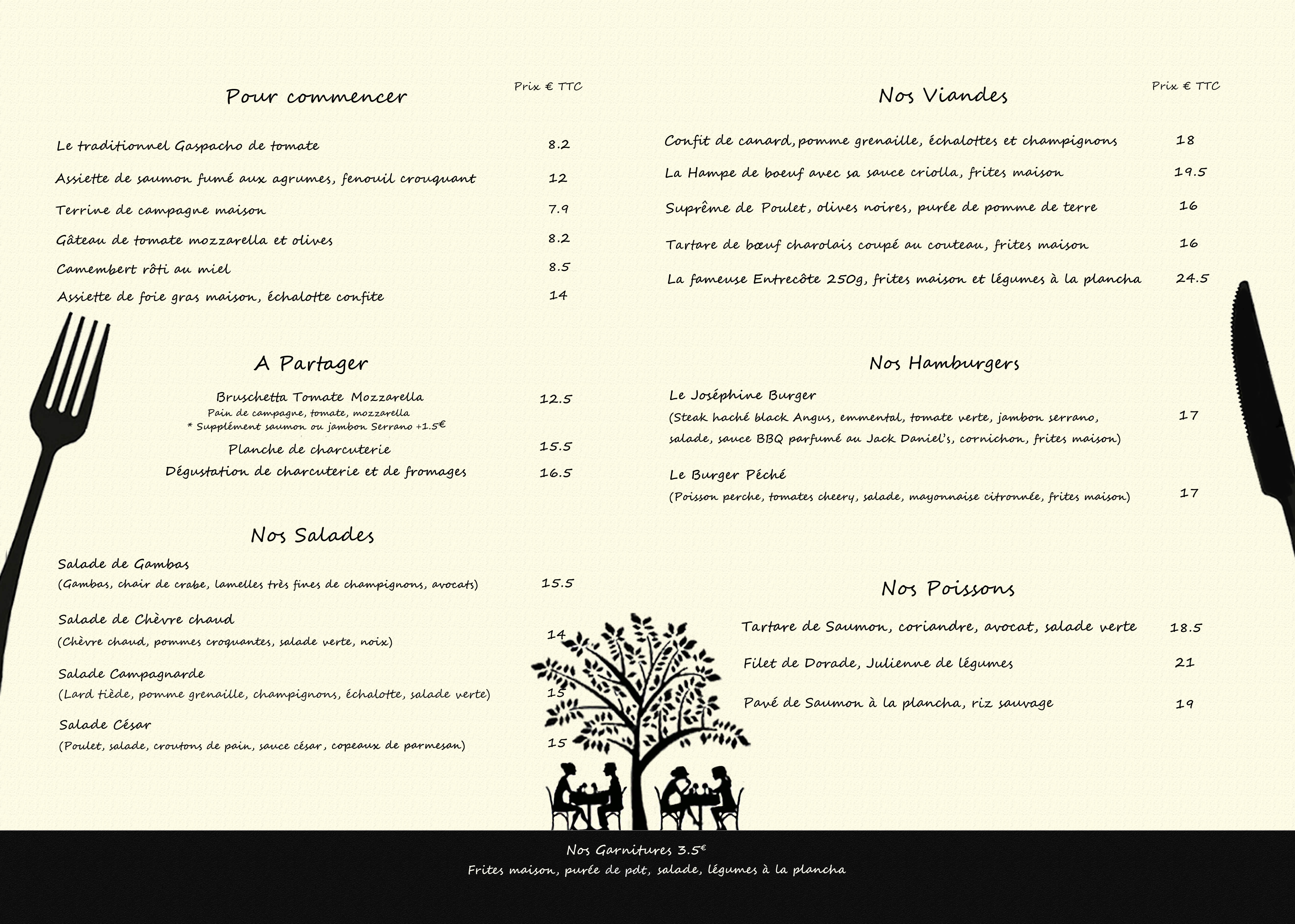 Menu à la Carte Restaurant Chez Joséphine