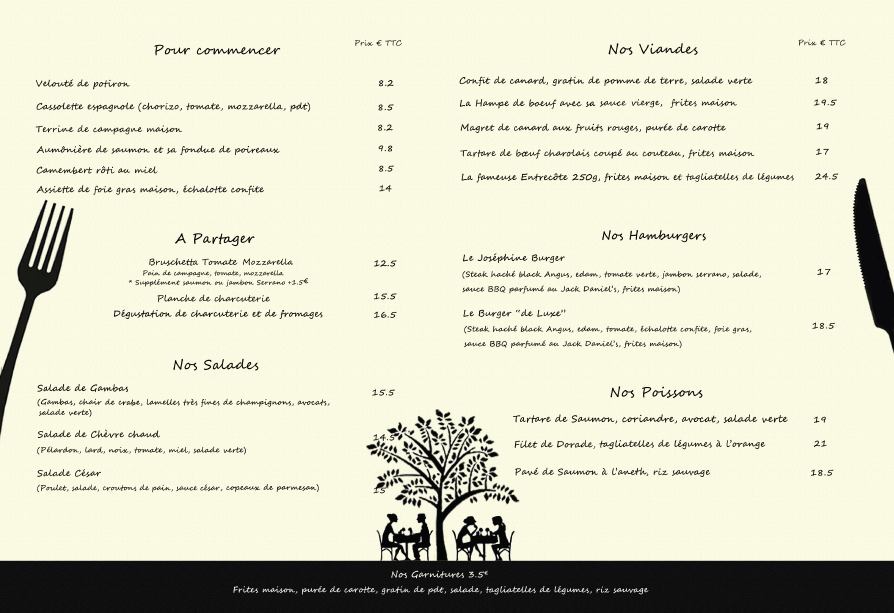 Menu à la Carte Restaurant Chez Joséphine Menu à la Carte Restaurant Chez Joséphine